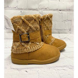 Toddler Girls Tan CrissCross Belted Sweater Boots
